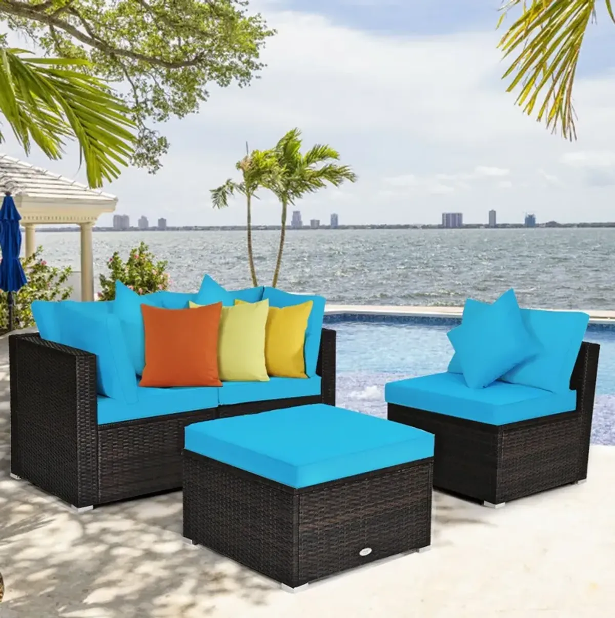 4 Pcs Ottoman Garden Deck Patio Rattan Wicker Furniture Set Cushioned Sofa