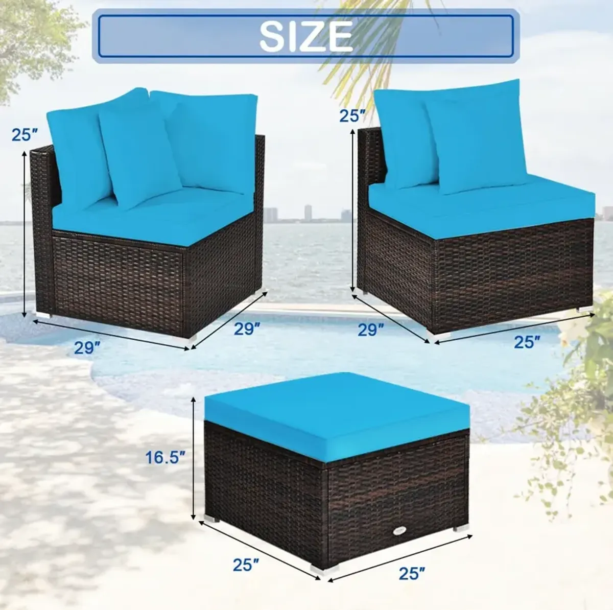 4 Pcs Ottoman Garden Deck Patio Rattan Wicker Furniture Set Cushioned Sofa