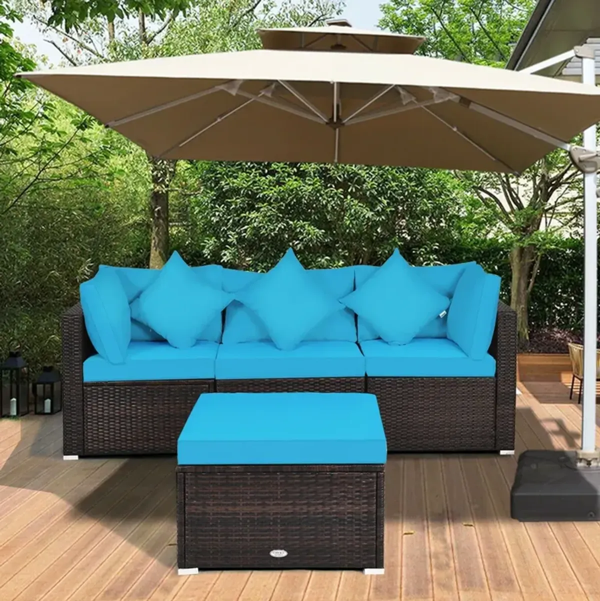 4 Pcs Ottoman Garden Deck Patio Rattan Wicker Furniture Set Cushioned Sofa