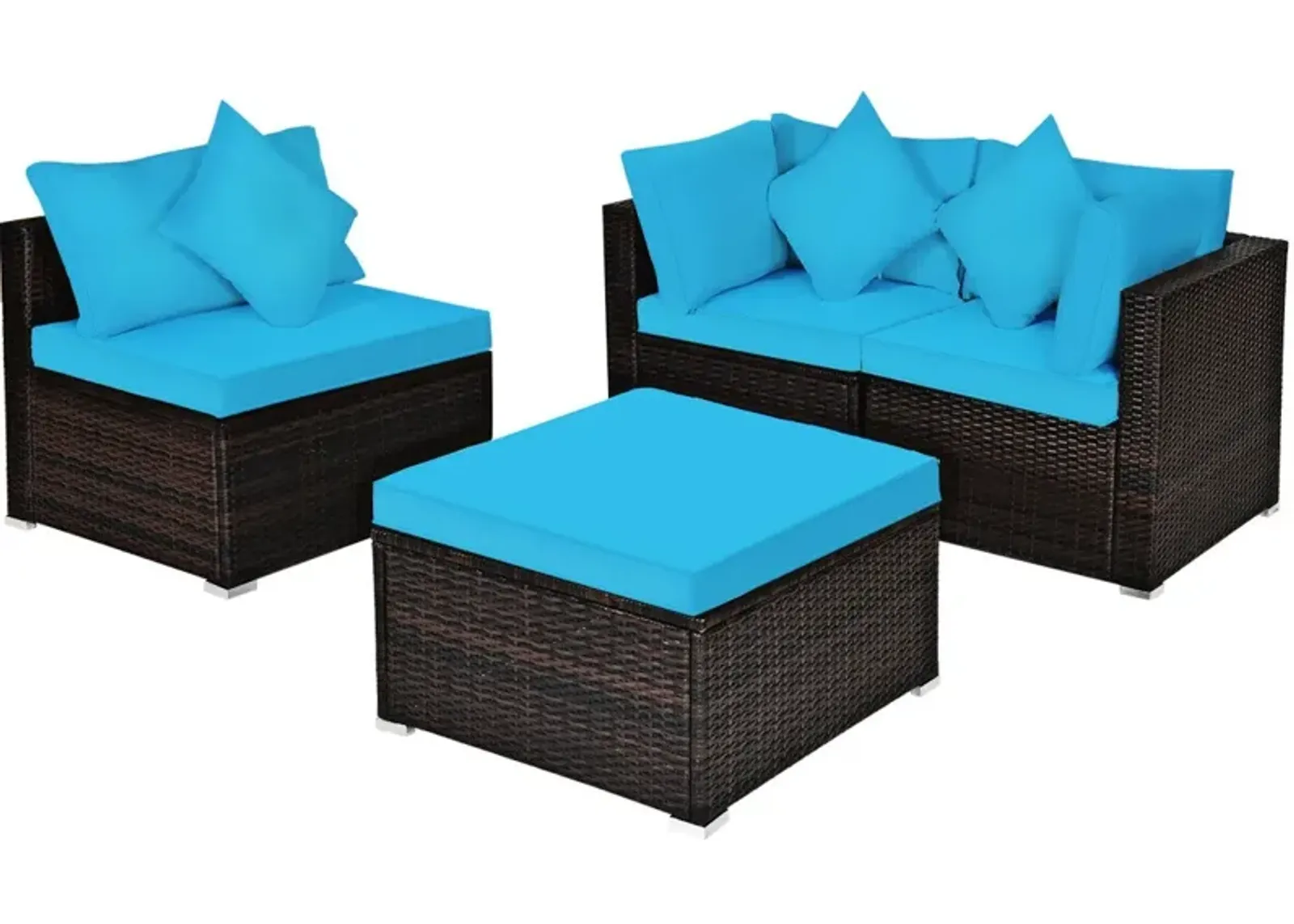 4 Pcs Ottoman Garden Deck Patio Rattan Wicker Furniture Set Cushioned Sofa