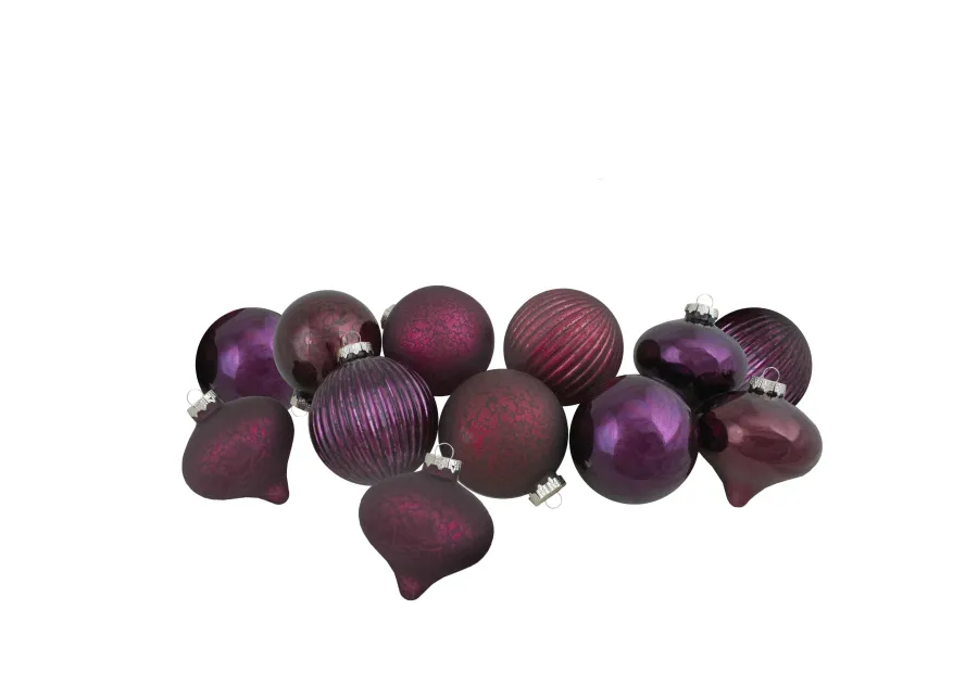 Set of 12 Jewel Tone Finial and Glass Ball Christmas Ornaments