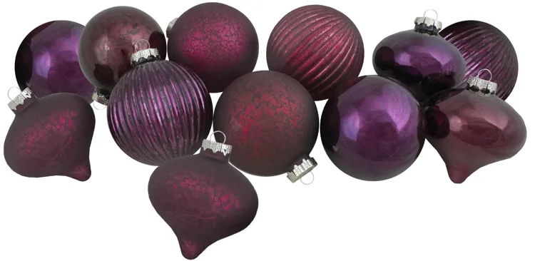 Set of 12 Jewel Tone Finial and Glass Ball Christmas Ornaments