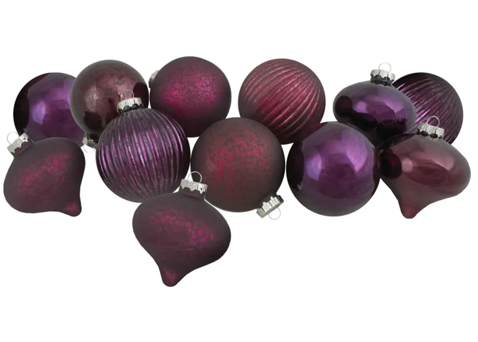 Set of 12 Jewel Tone Finial and Glass Ball Christmas Ornaments