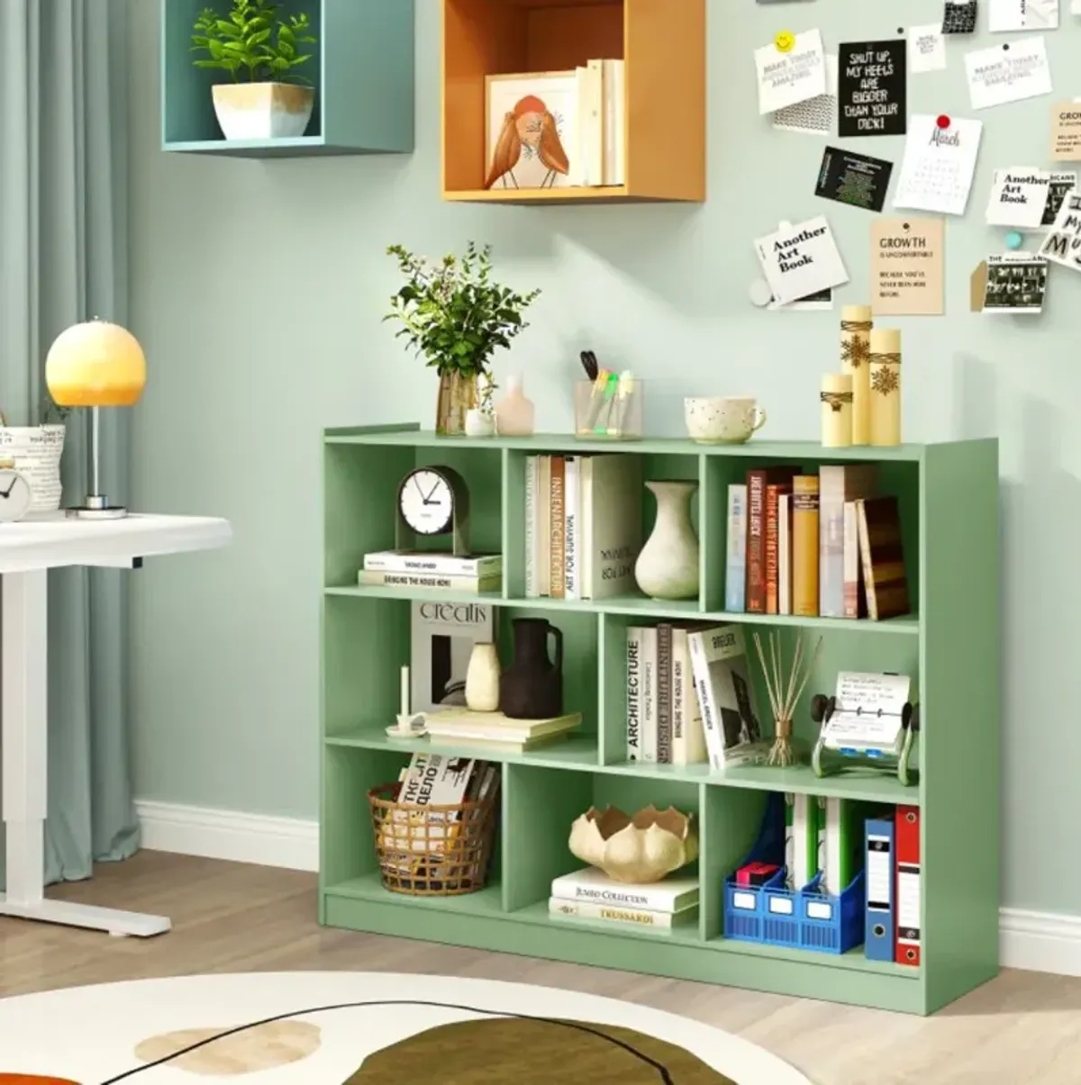 Hivvago 3-Tier Open Bookcase 8-Cube Floor Standing Storage Shelves