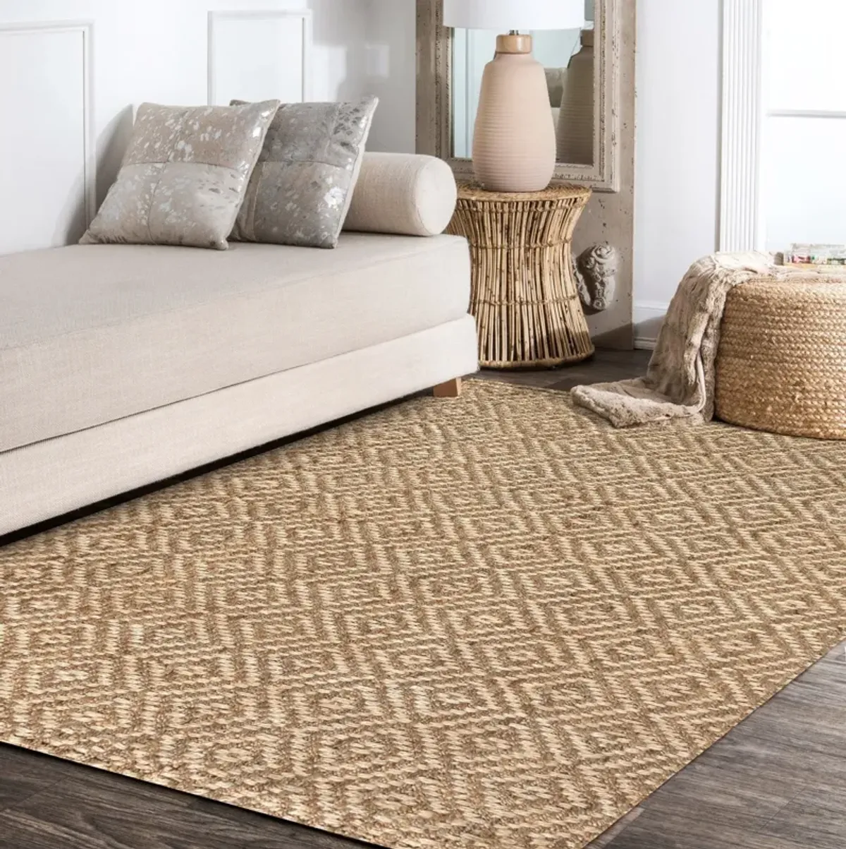 Hira Hand Woven Diamond Chunky Jute Area Rug