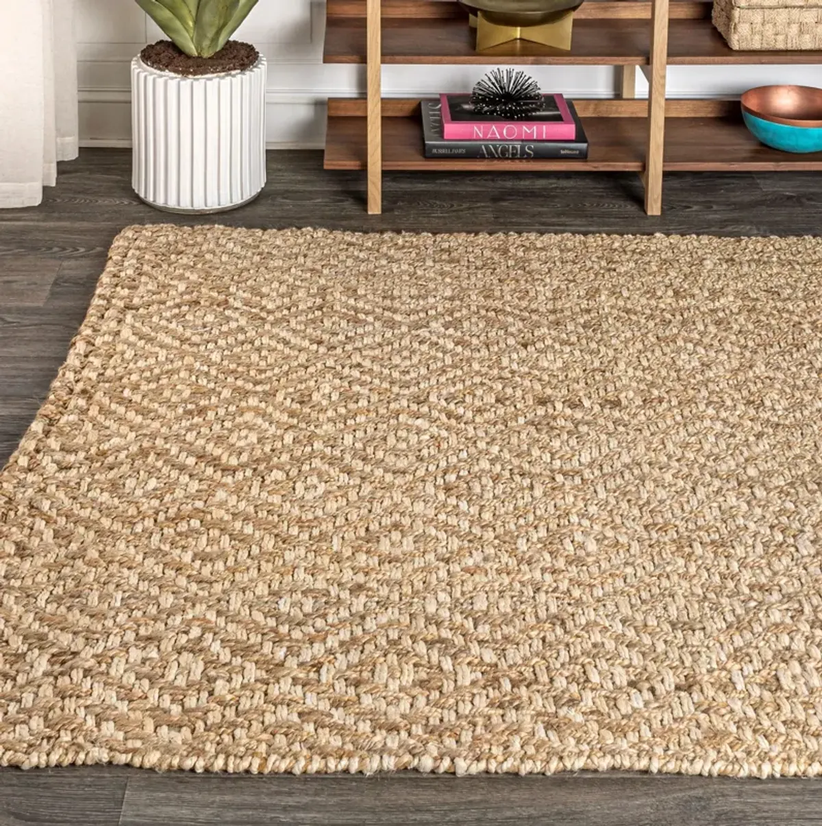 Hira Hand Woven Diamond Chunky Jute Area Rug