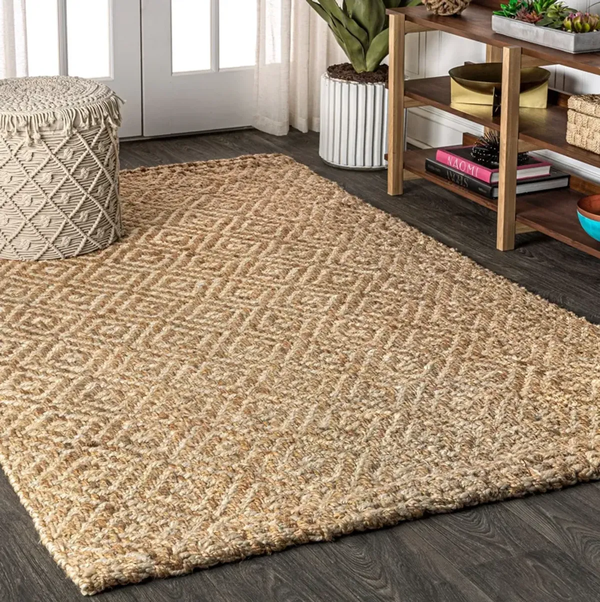 Hira Hand Woven Diamond Chunky Jute Area Rug