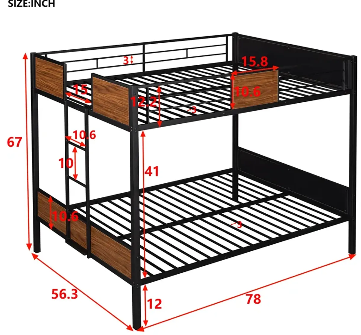 Merax Steel Frame Bunk Bed with Safety Rail