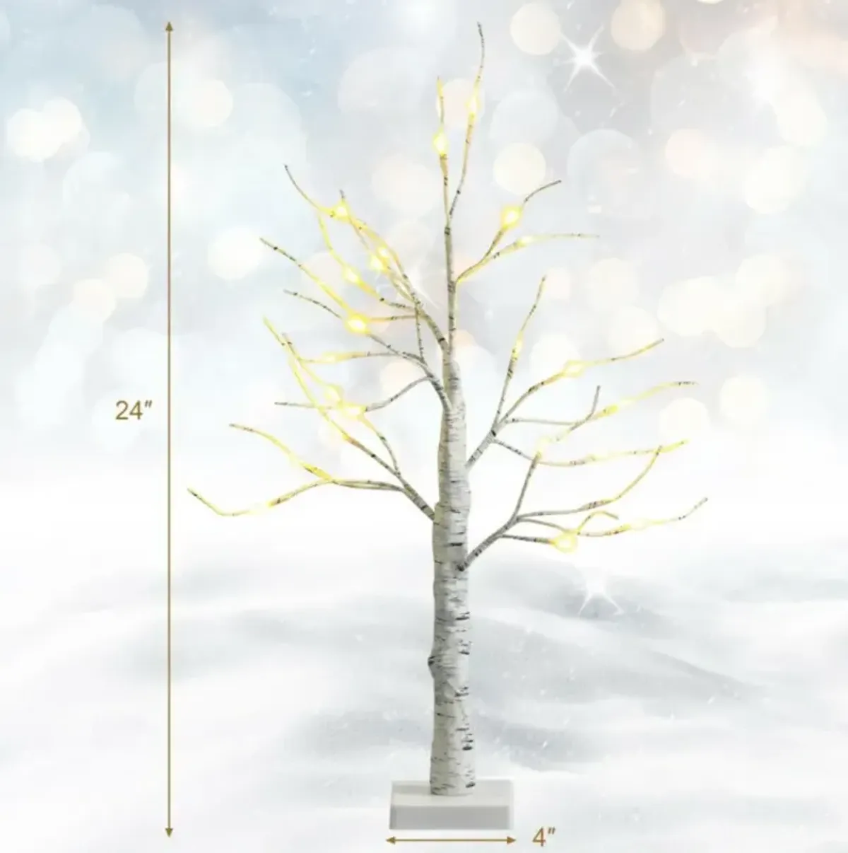 Hivvago 2 Feet Pre-lit White Twig Birch Tree Battery Powered for Christmas Holiday