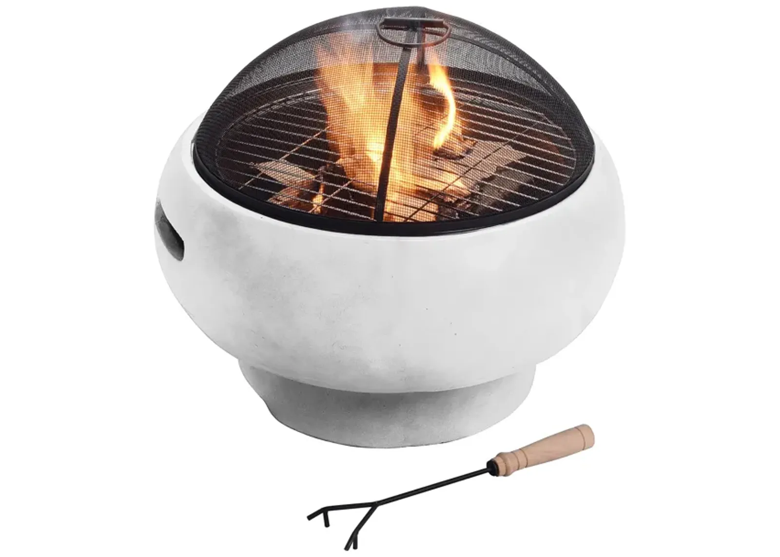 Teamson Home 21" Outdoor Round Stone Wood Burning Fire Pit with Light Concrete Base, Gray