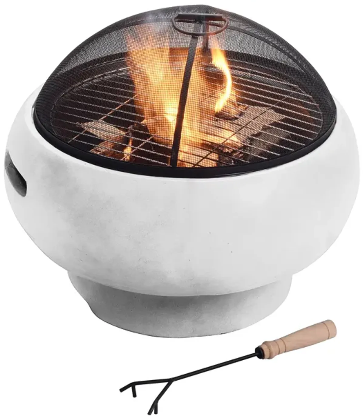 Teamson Home 21" Outdoor Round Stone Wood Burning Fire Pit with Light Concrete Base, Gray