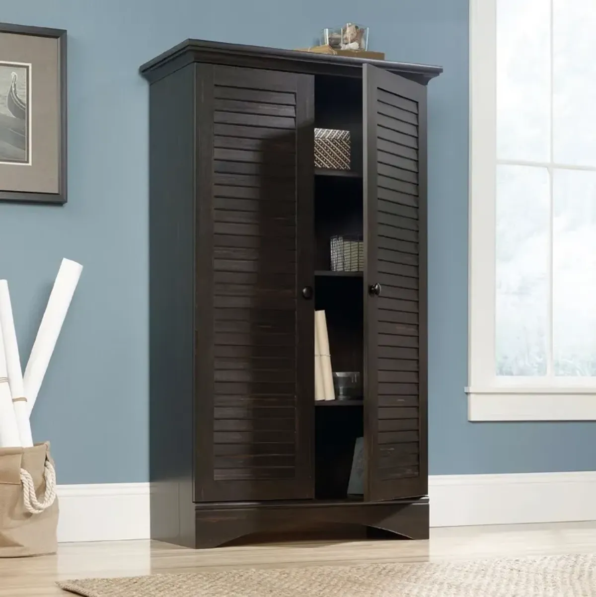 Hivvago Multi Purpose Wardrobe Armoire Storage Cabinet in Dark Brown Antique Wood Finish