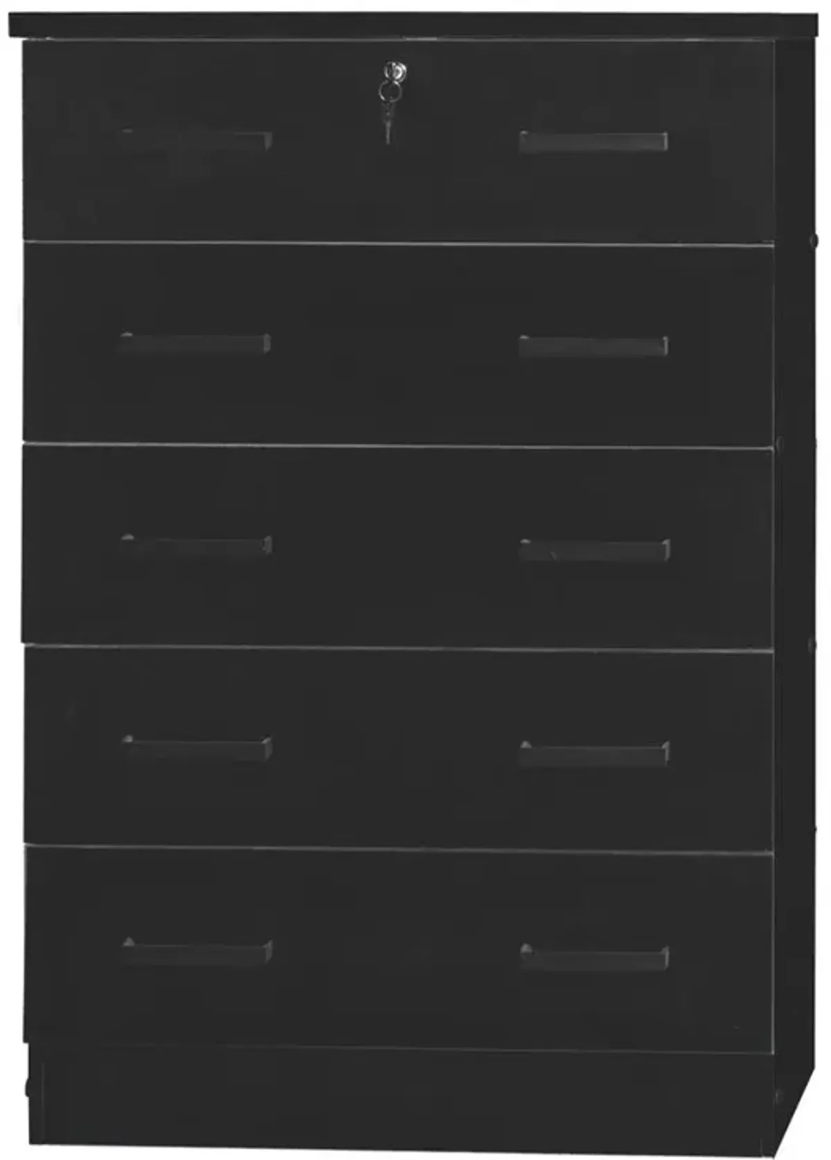 Better Home Products Cindy 5 Drawer Chest Wooden Dresser with Lock in Black