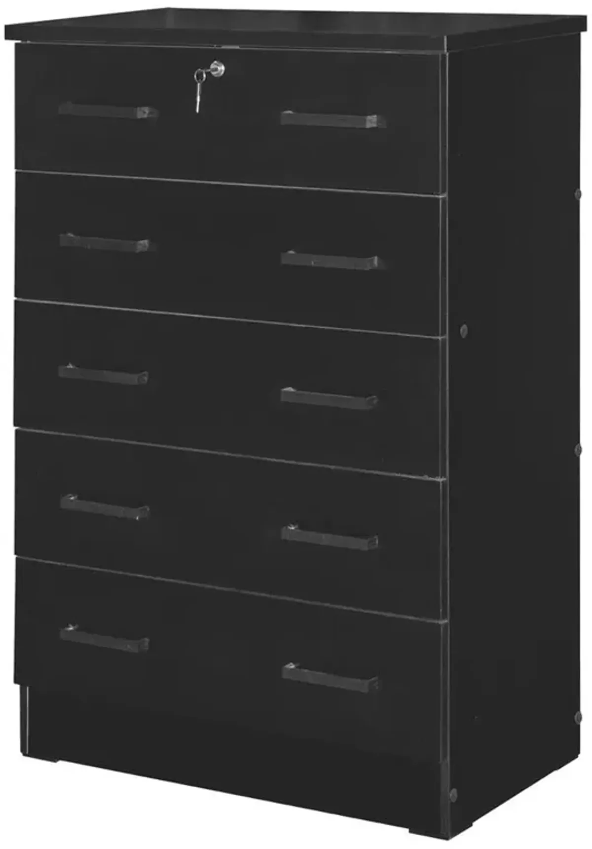 Better Home Products Cindy 5 Drawer Chest Wooden Dresser with Lock in Black