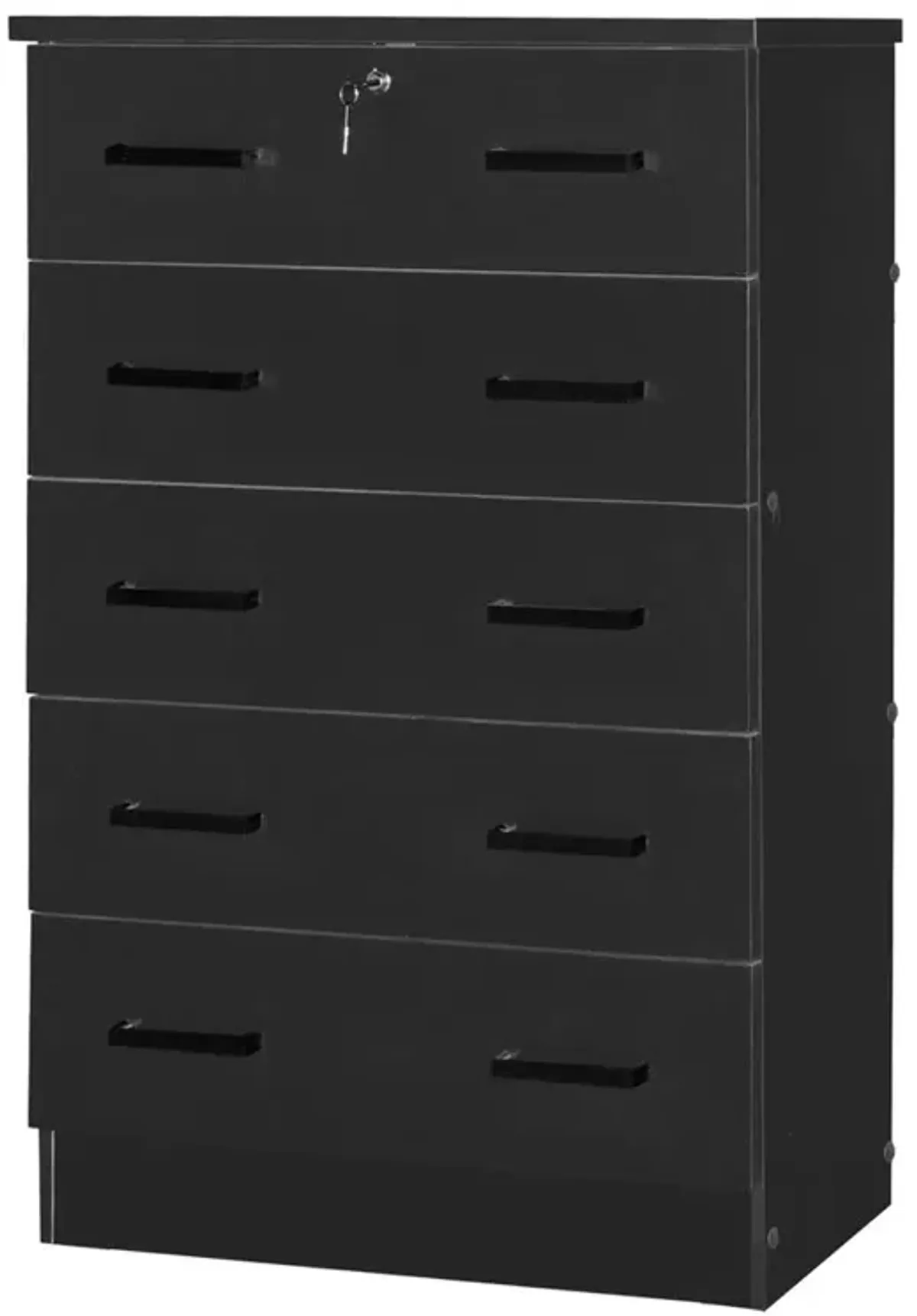 Better Home Products Cindy 5 Drawer Chest Wooden Dresser with Lock in Black