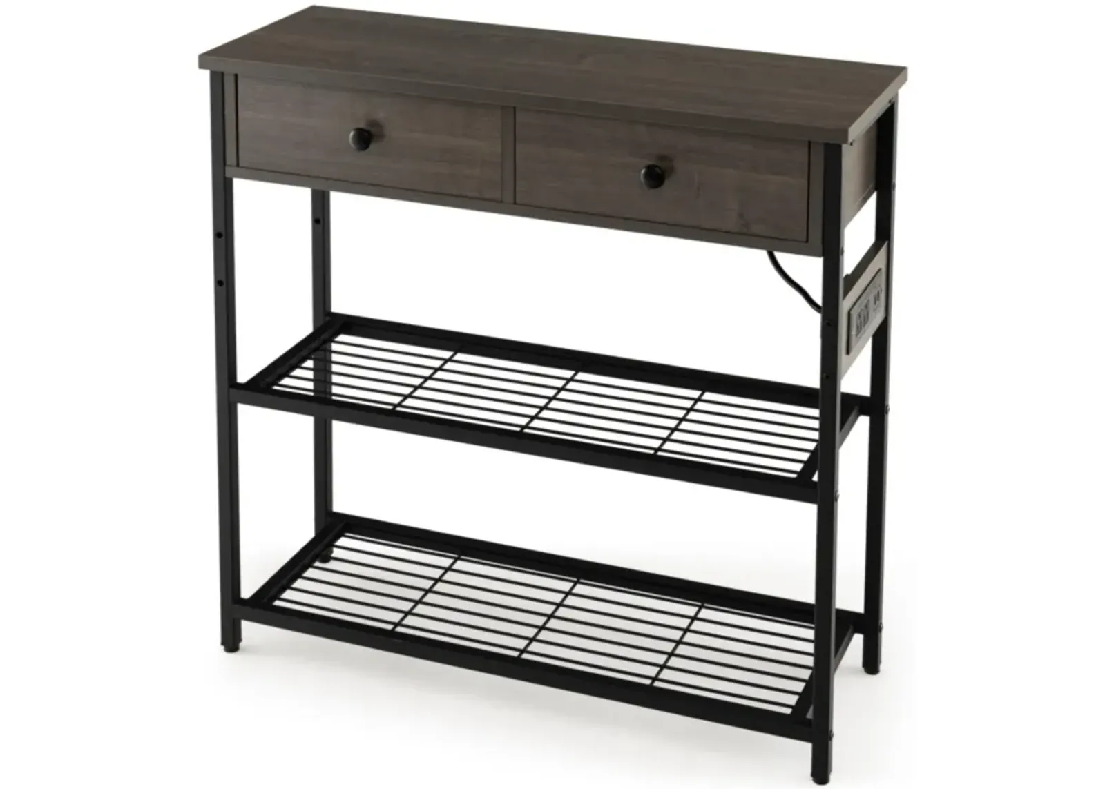 Hivvago Narrow Console Table with 2 Drawers and 2 Metal Mesh Shelves