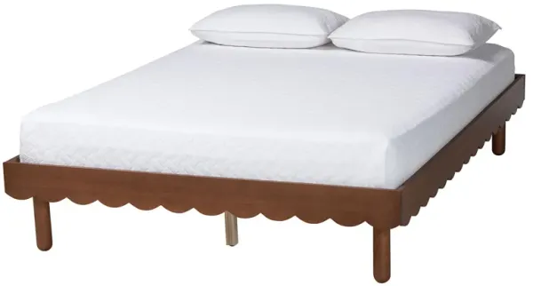 Baxton Studio Orianthe Wood Platform Bed Frame with Scalloped Edge Design - Low Profile Bed Base with Round Legs, Modern Minimalist Bedroom Furniture, Queen Size