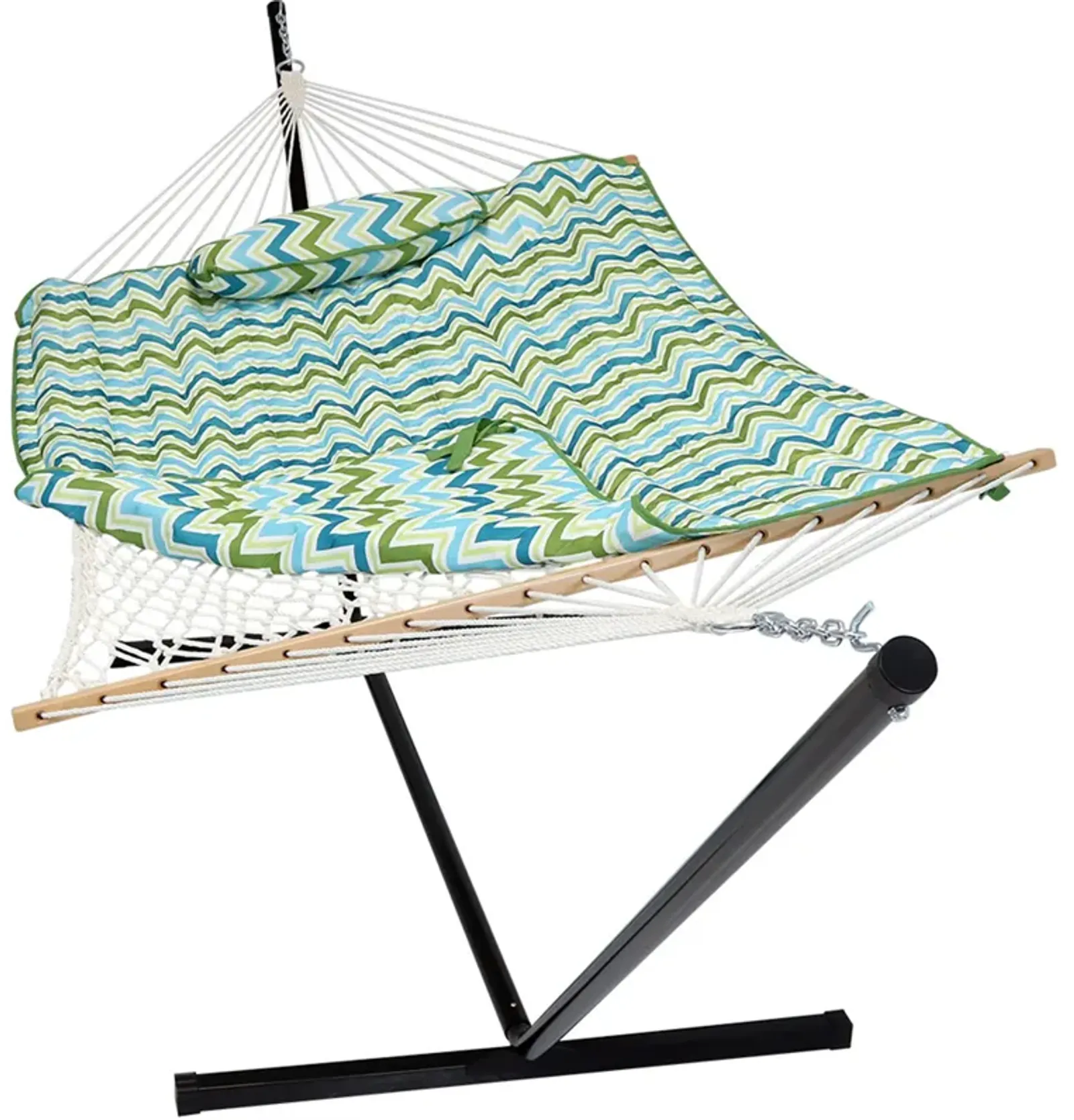 Sunnydaze 2-Person Rope Hammock with Steel Stand and Pad/Pillow