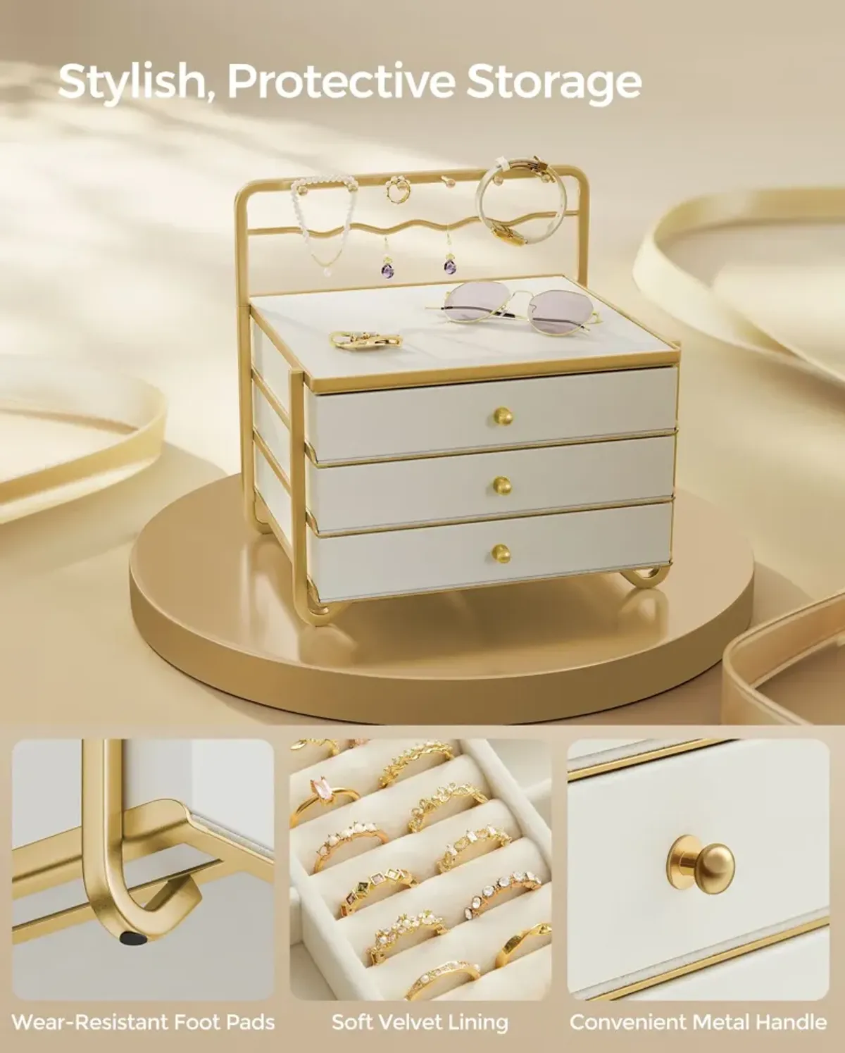 3-Tier Jewelry Box with Drawers for Organized Storage