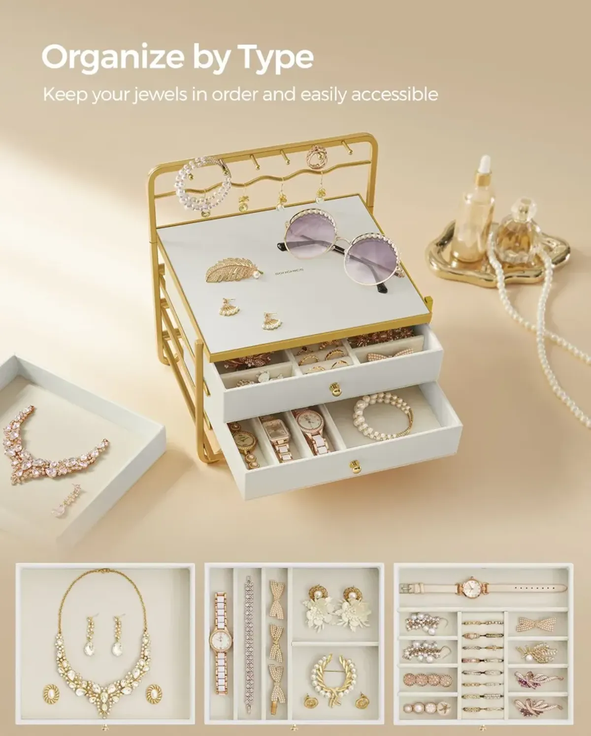 3-Tier Jewelry Box with Drawers for Organized Storage