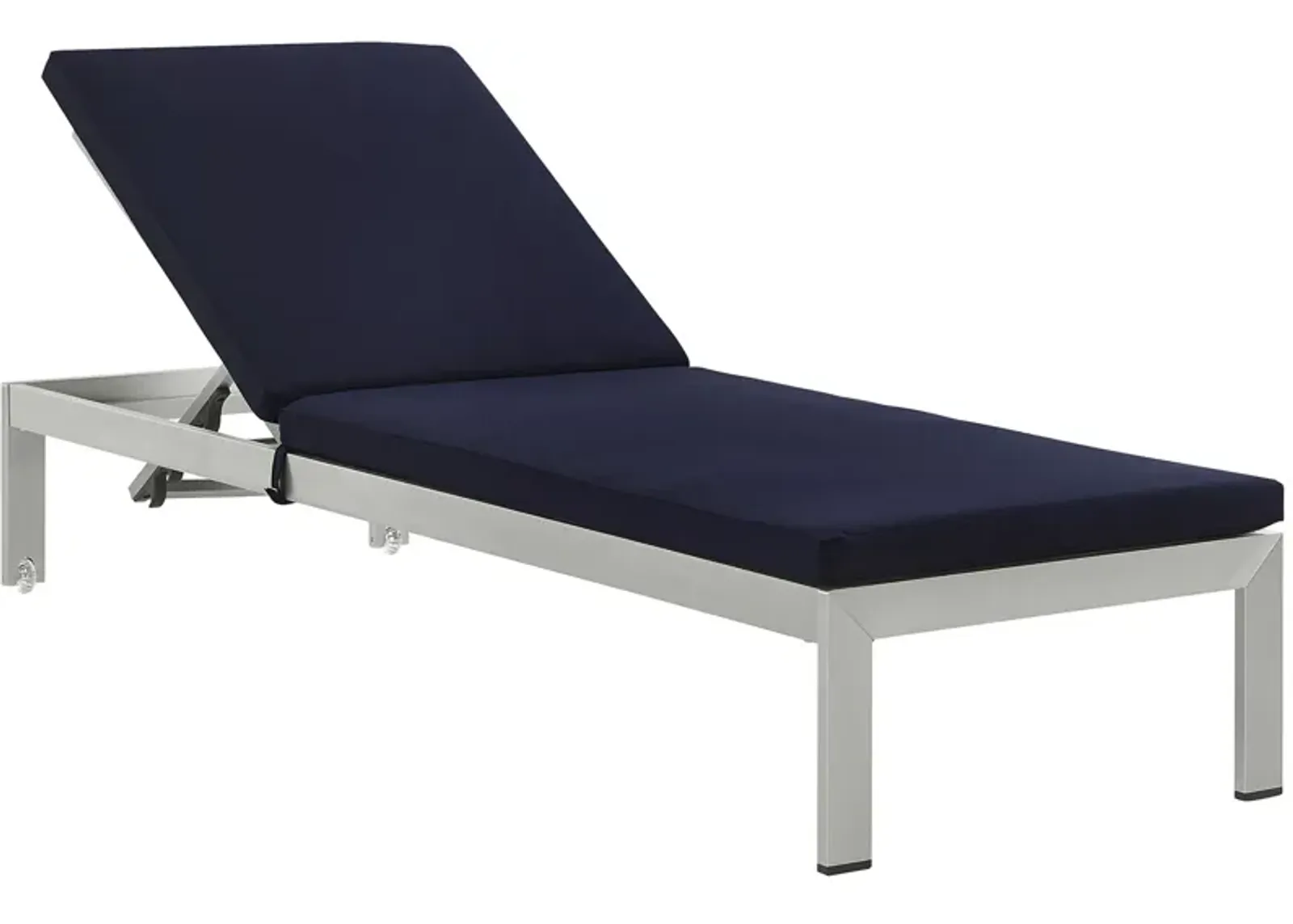 Shore Outdoor Patio Aluminum Chaise with Cushions, Silver Navy