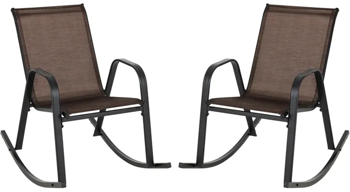 Set of 2 Metal Patio Rocking Chair with Breathable Seat Fabric