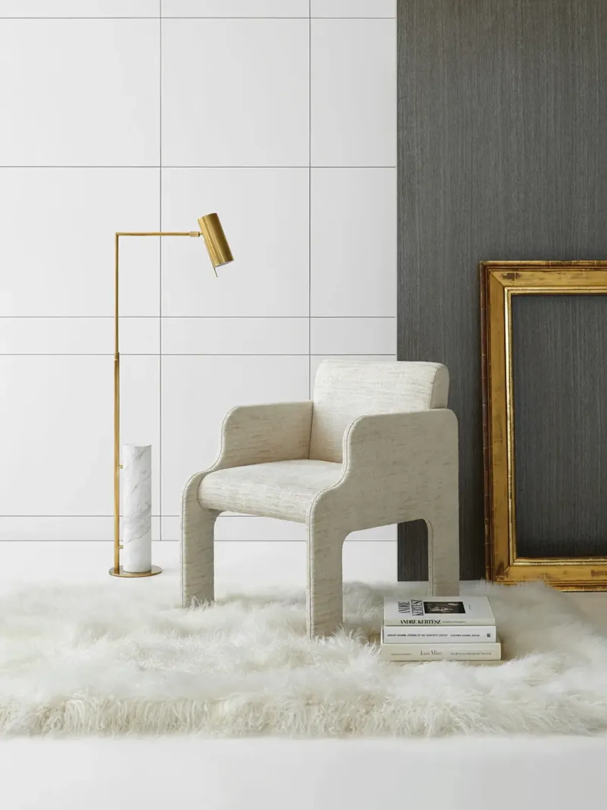 Alma Floor Lamp in Brass and White