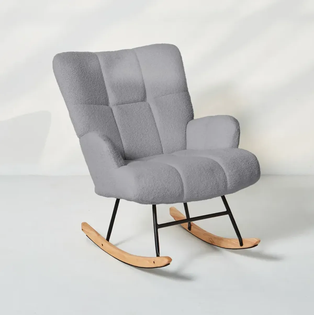 Rocking Chair Teddy Upholstered, Soft Fabric, Modern Accent Chair for Living Room, Bedroom