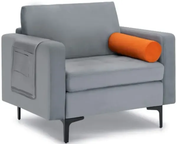 Hivvago Modern Single Sofa with Cushion Bolster and Side Storage Pocket