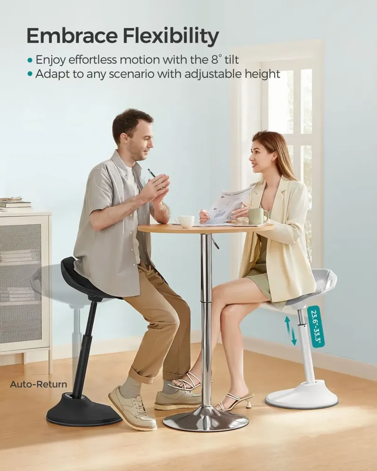 Ergonomic Standing Stool with Adjustable Height (24.8"-34.6") - Swivel Chair with Anti-Slip Pad