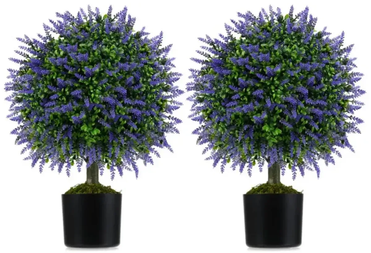 Hivvago 23 Inch Set of 2 Artificial Lavender Topiary Ball Trees with Cement-Filled Pot