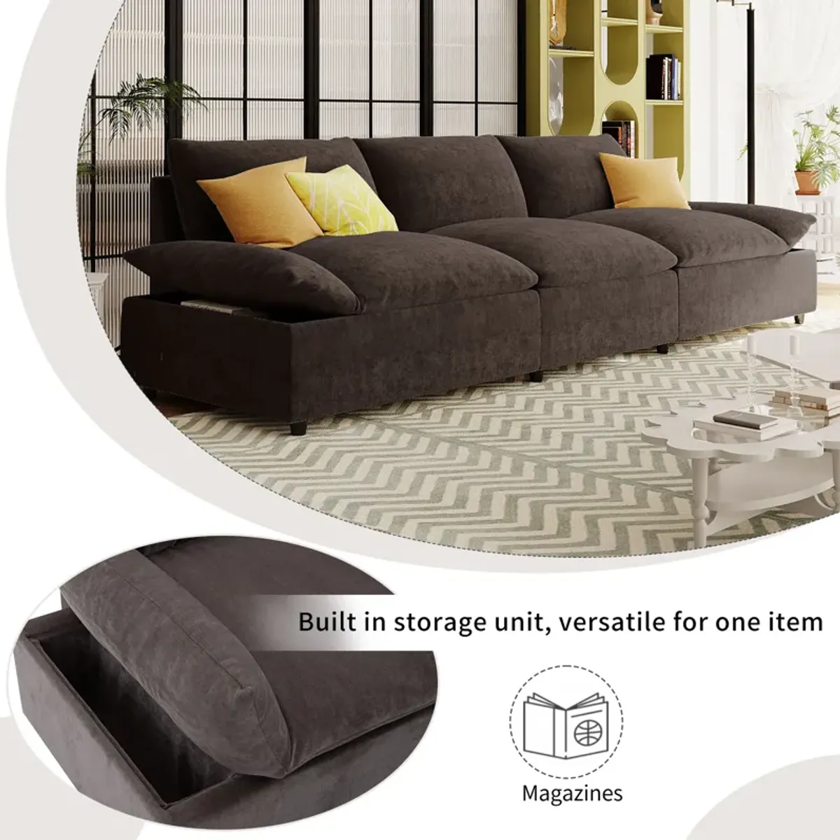 Merax 3 Seats Sofa with 2 Storage Units