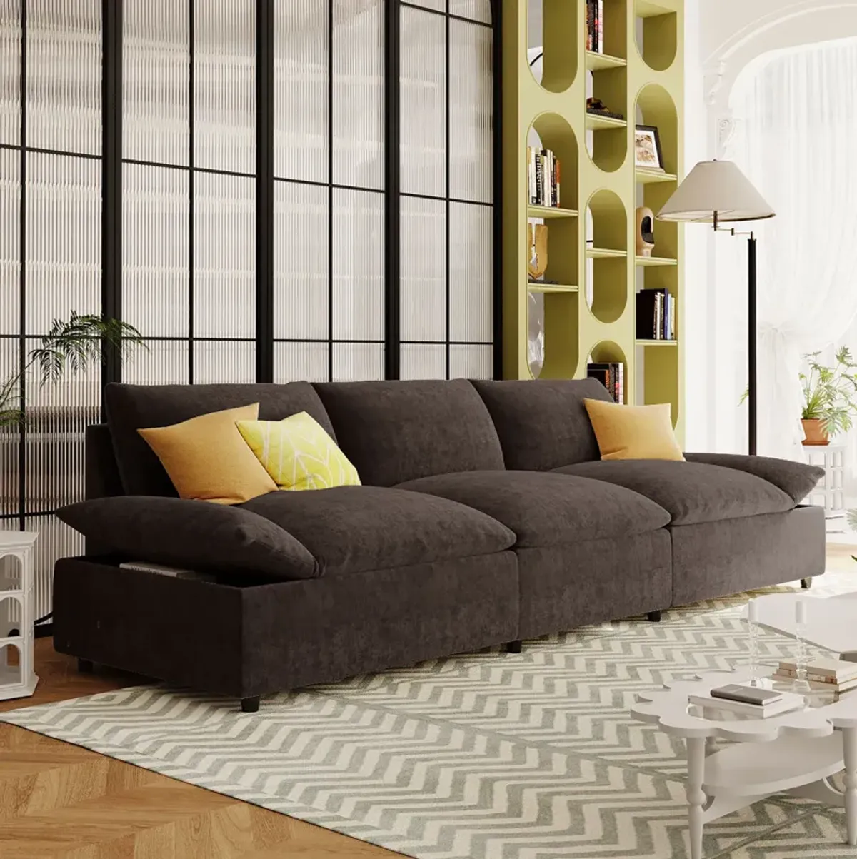 Merax 3 Seats Sofa with 2 Storage Units