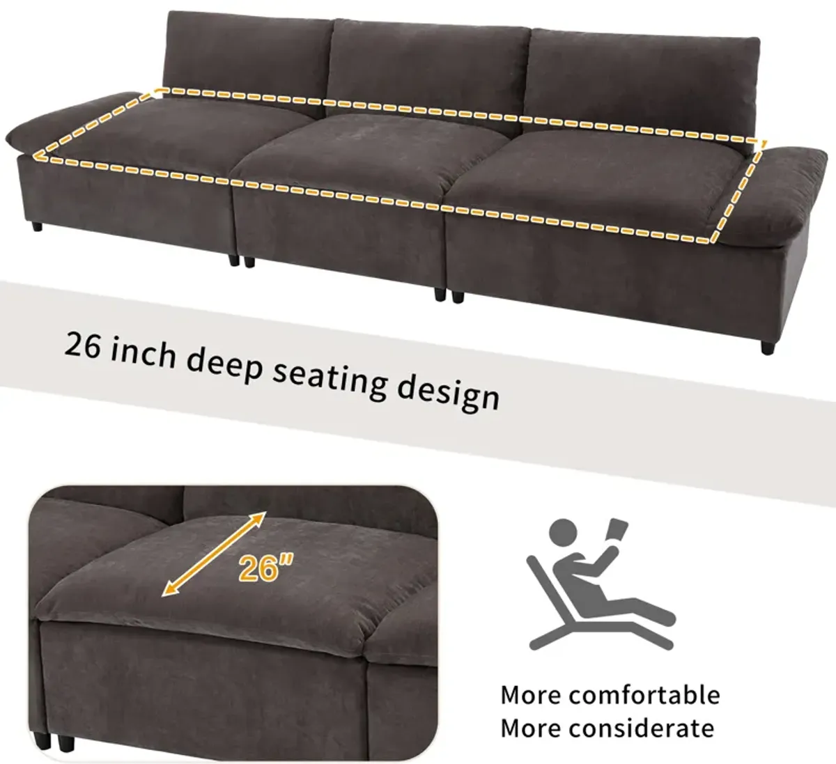 Merax 3 Seats Sofa with 2 Storage Units