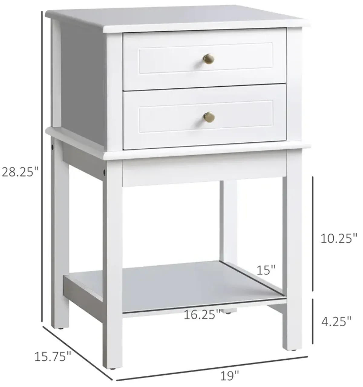 HOMCOM Side Table with 2 Storage Drawers, Modern End Table with Bottom Shelf for Living Room, Home Office, White