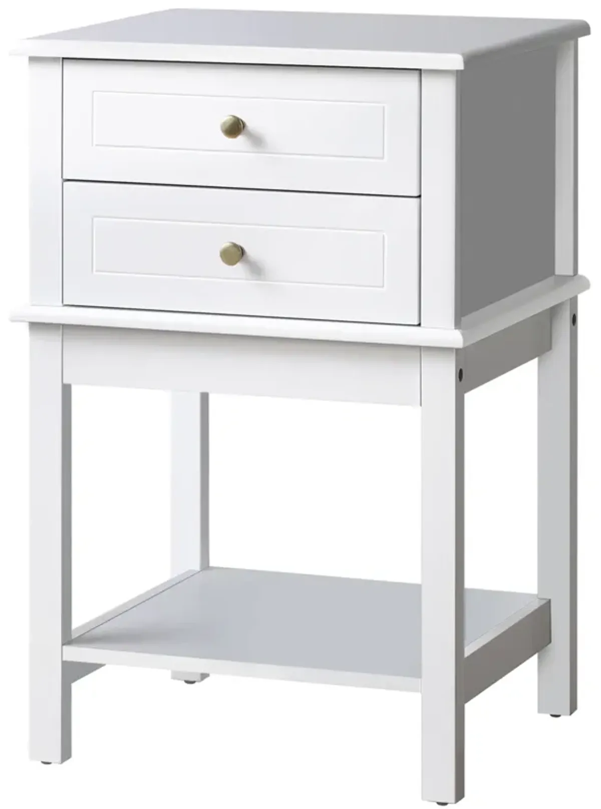 HOMCOM Side Table with 2 Storage Drawers, Modern End Table with Bottom Shelf for Living Room, Home Office, White