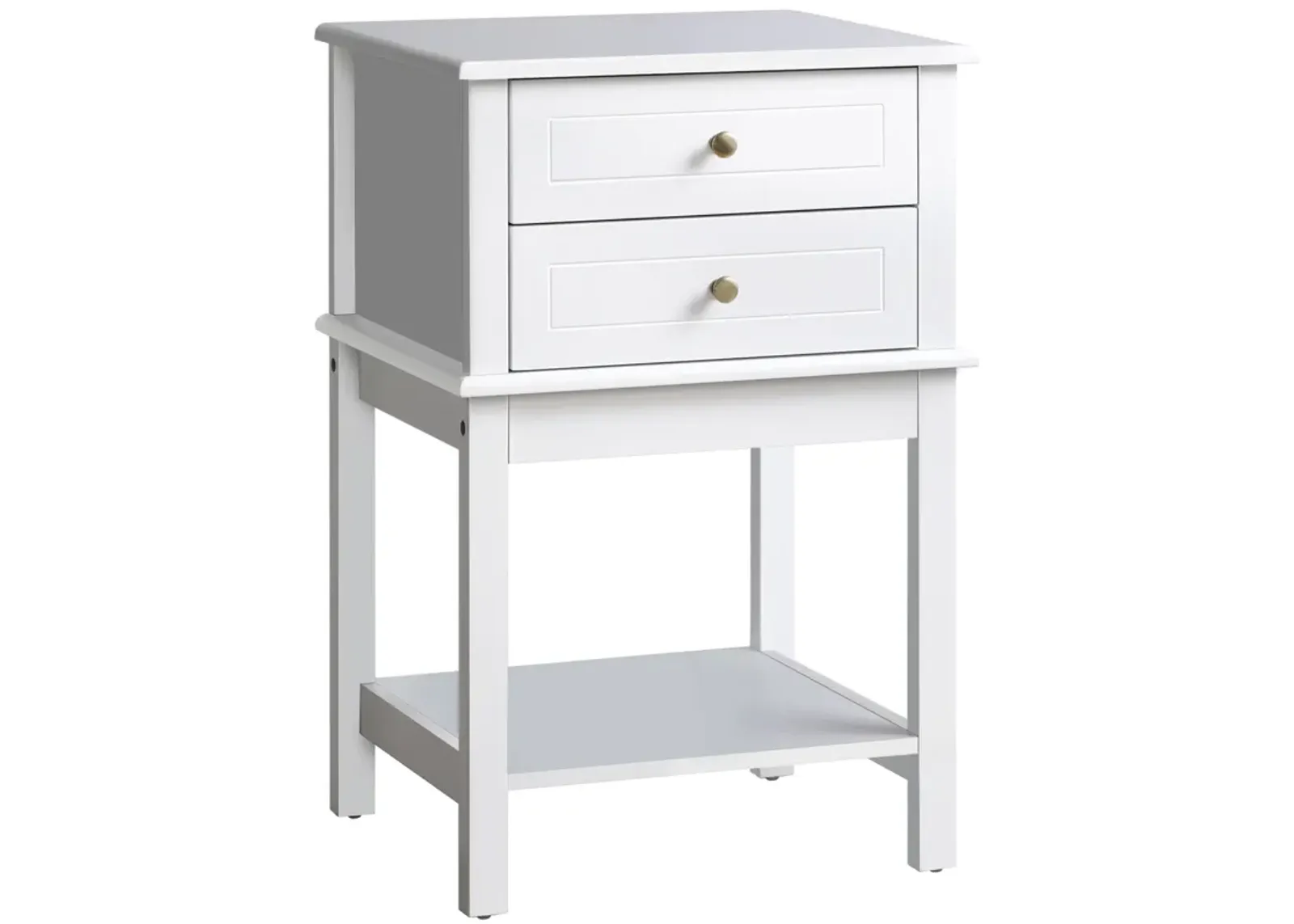 HOMCOM Side Table with 2 Storage Drawers, Modern End Table with Bottom Shelf for Living Room, Home Office, White