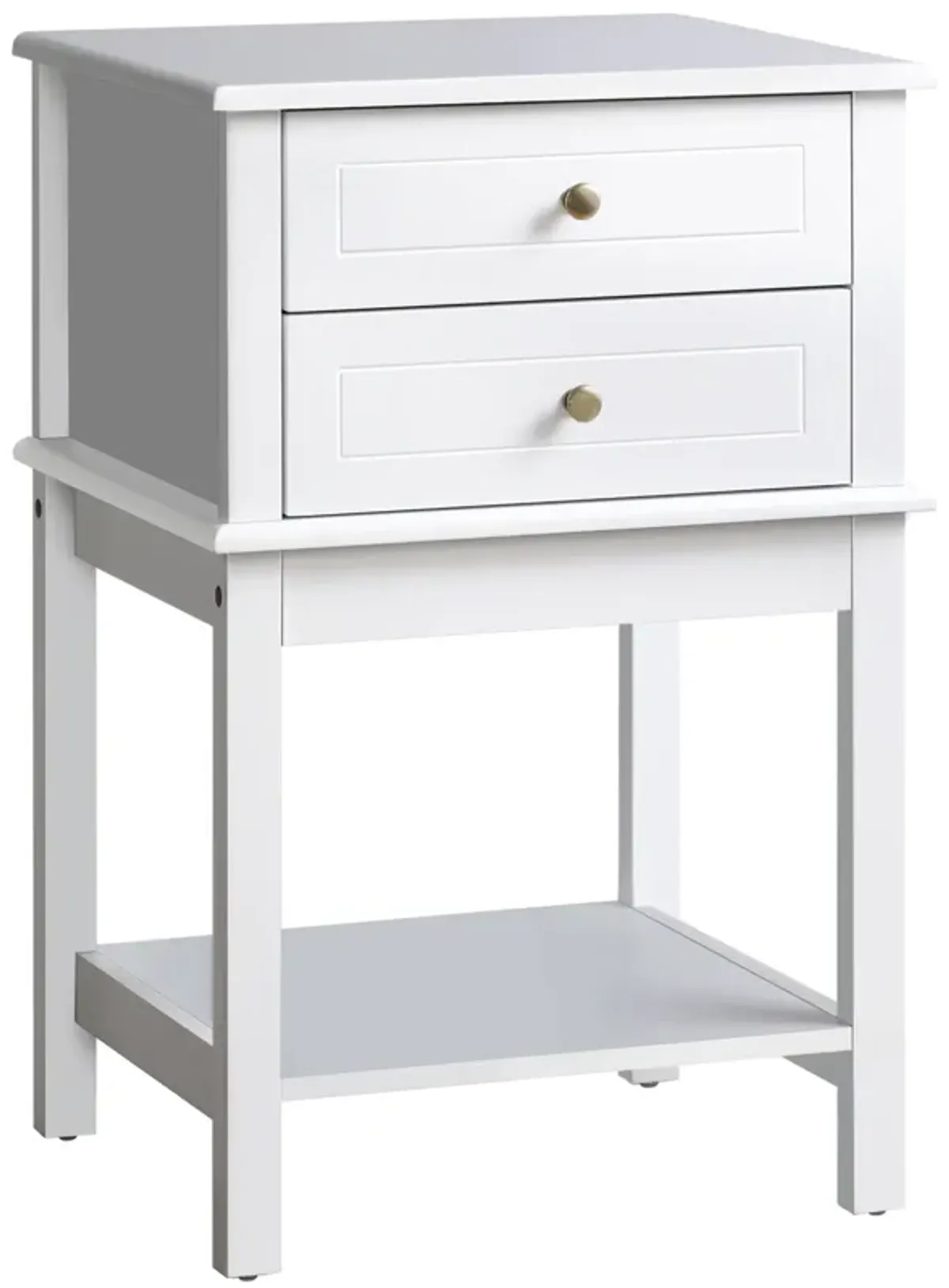 HOMCOM Side Table with 2 Storage Drawers, Modern End Table with Bottom Shelf for Living Room, Home Office, White