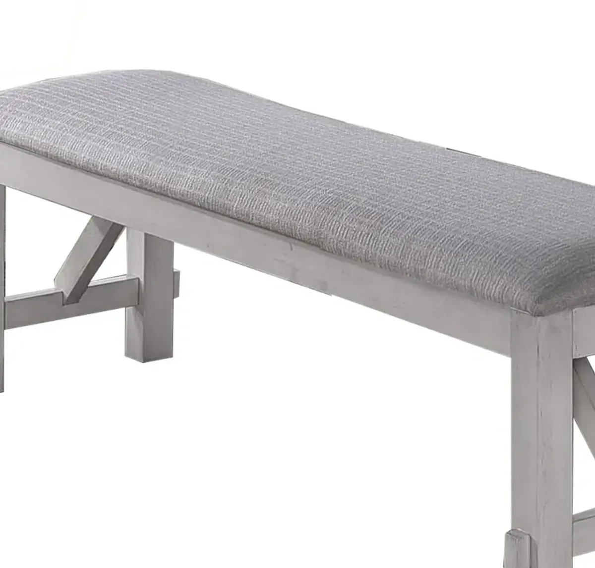 Fabric Upholstered Wooden Bench with Braces, Gray - Benzara