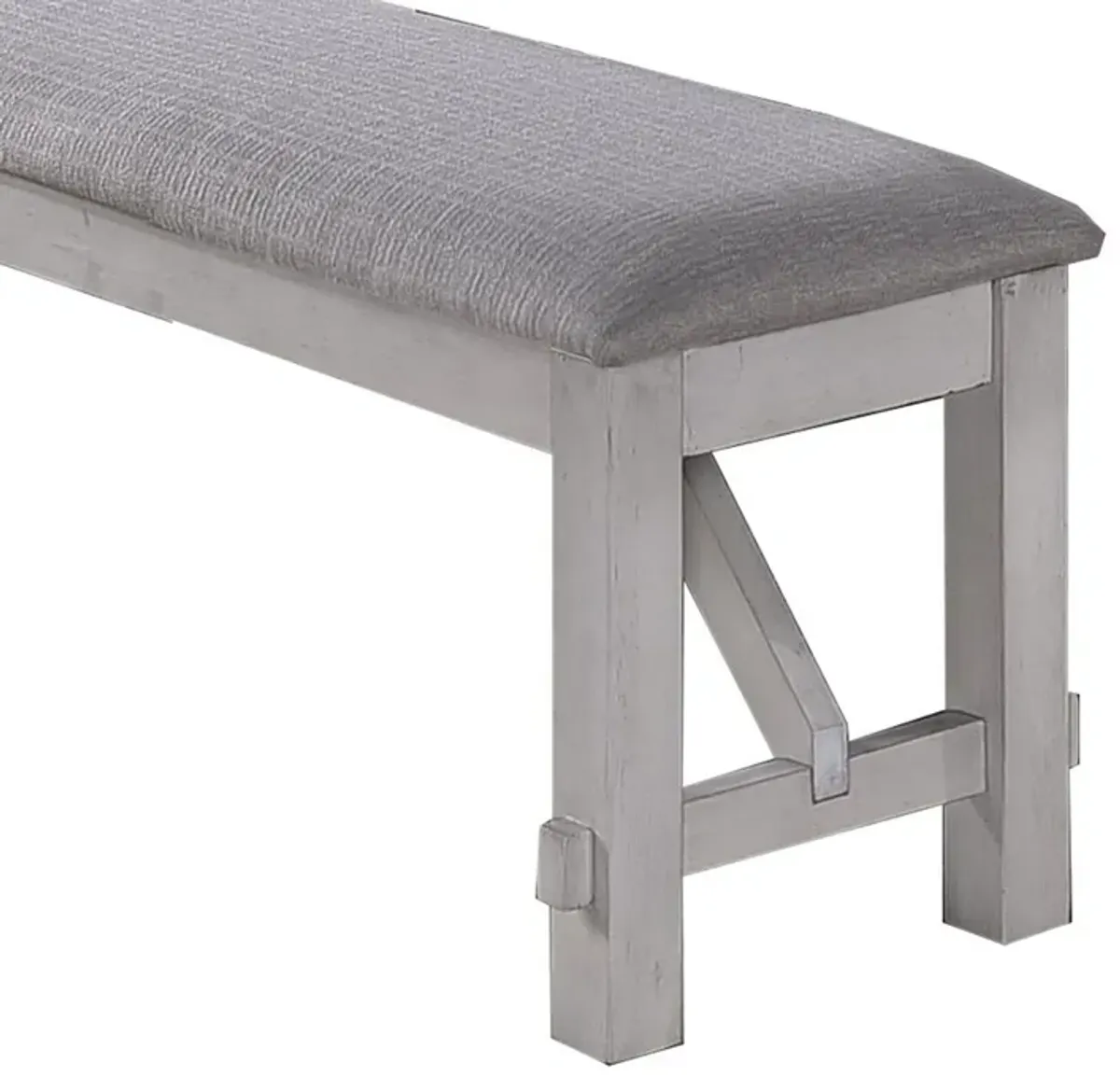 Fabric Upholstered Wooden Bench with Braces, Gray - Benzara