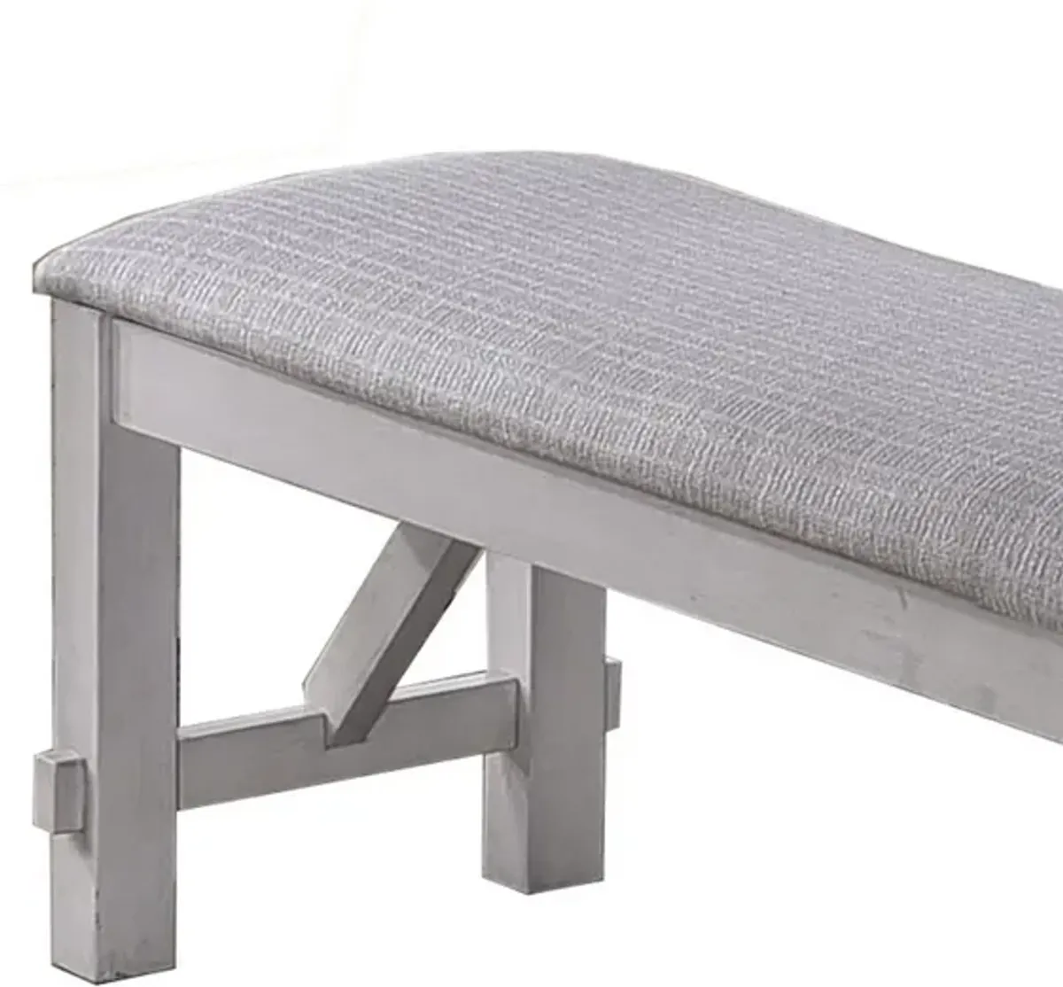 Fabric Upholstered Wooden Bench with Braces, Gray - Benzara