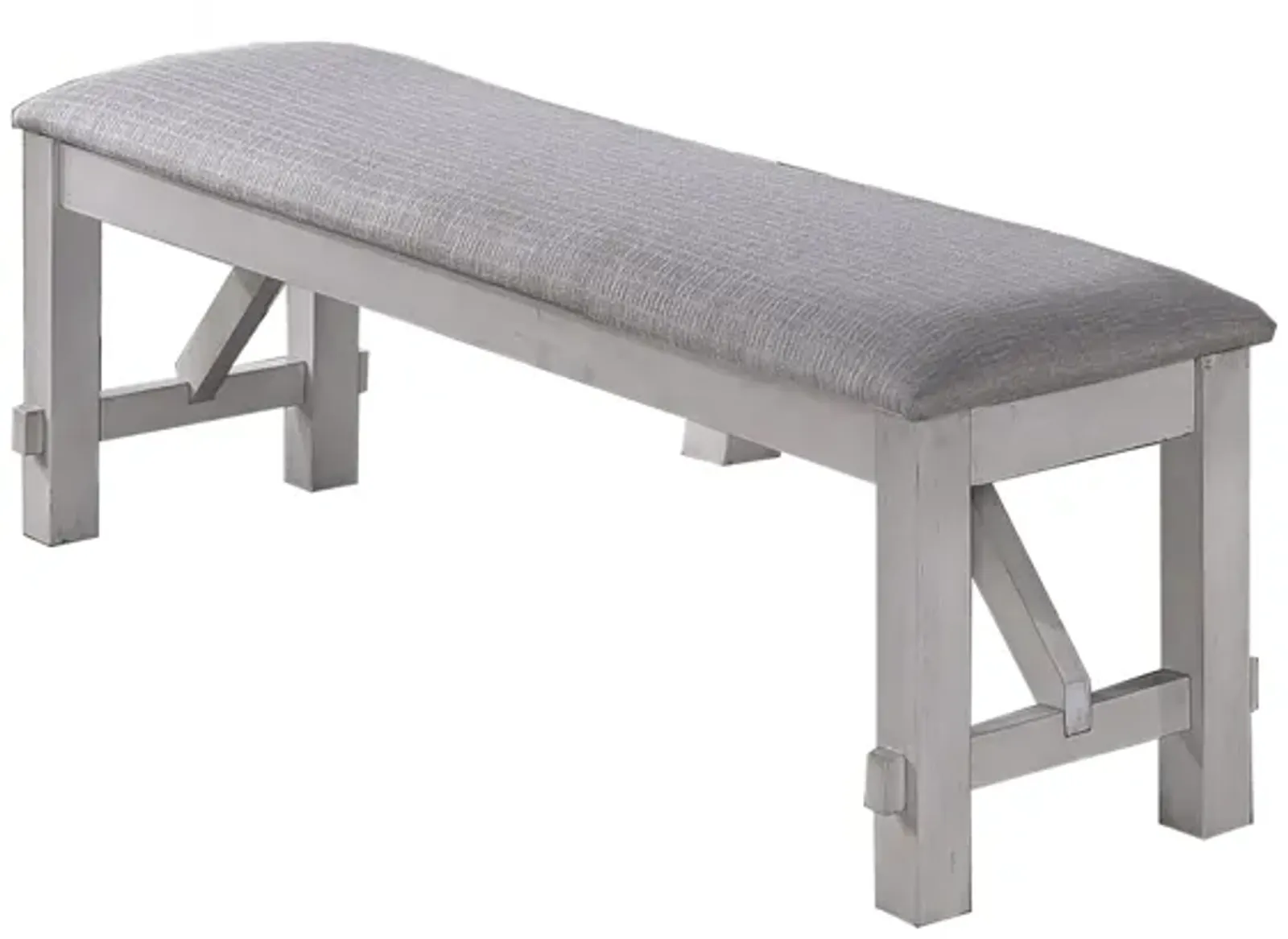 Fabric Upholstered Wooden Bench with Braces, Gray - Benzara