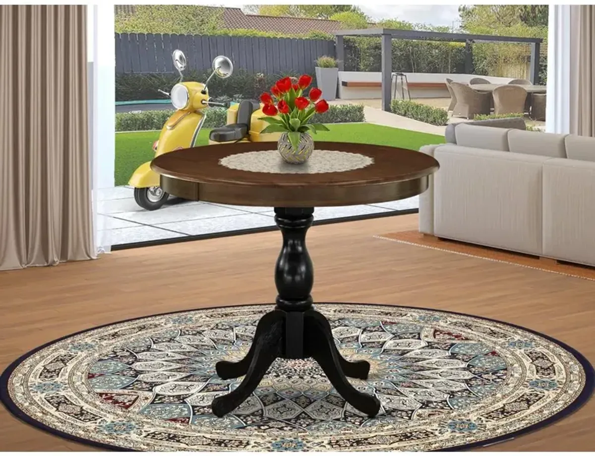 East West Furniture Antique 36" Round Dining Table for Small Space - Walnut Top & Black Pedestal