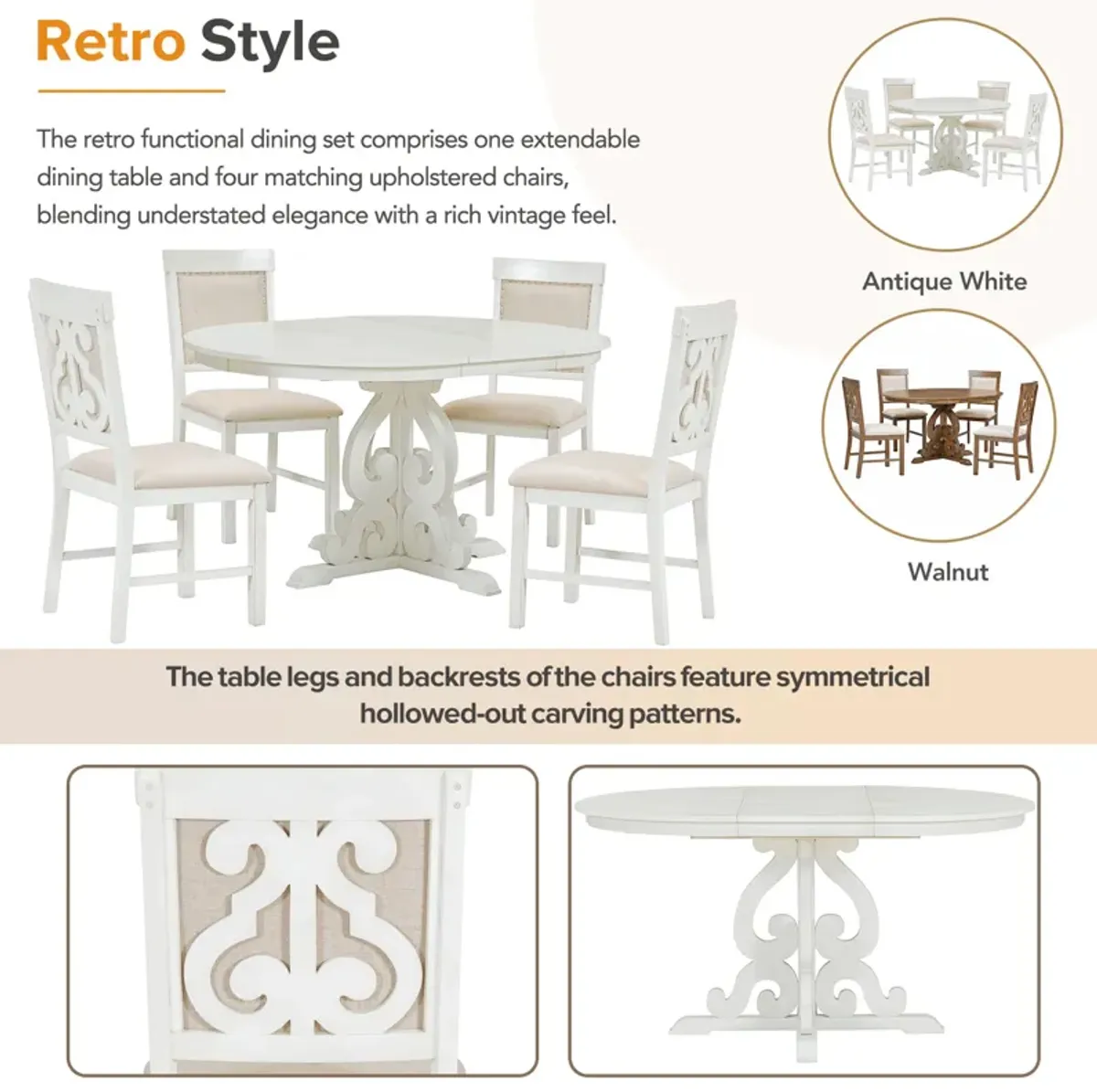 Merax 5-Piece Extendable Table Retro Dining Set