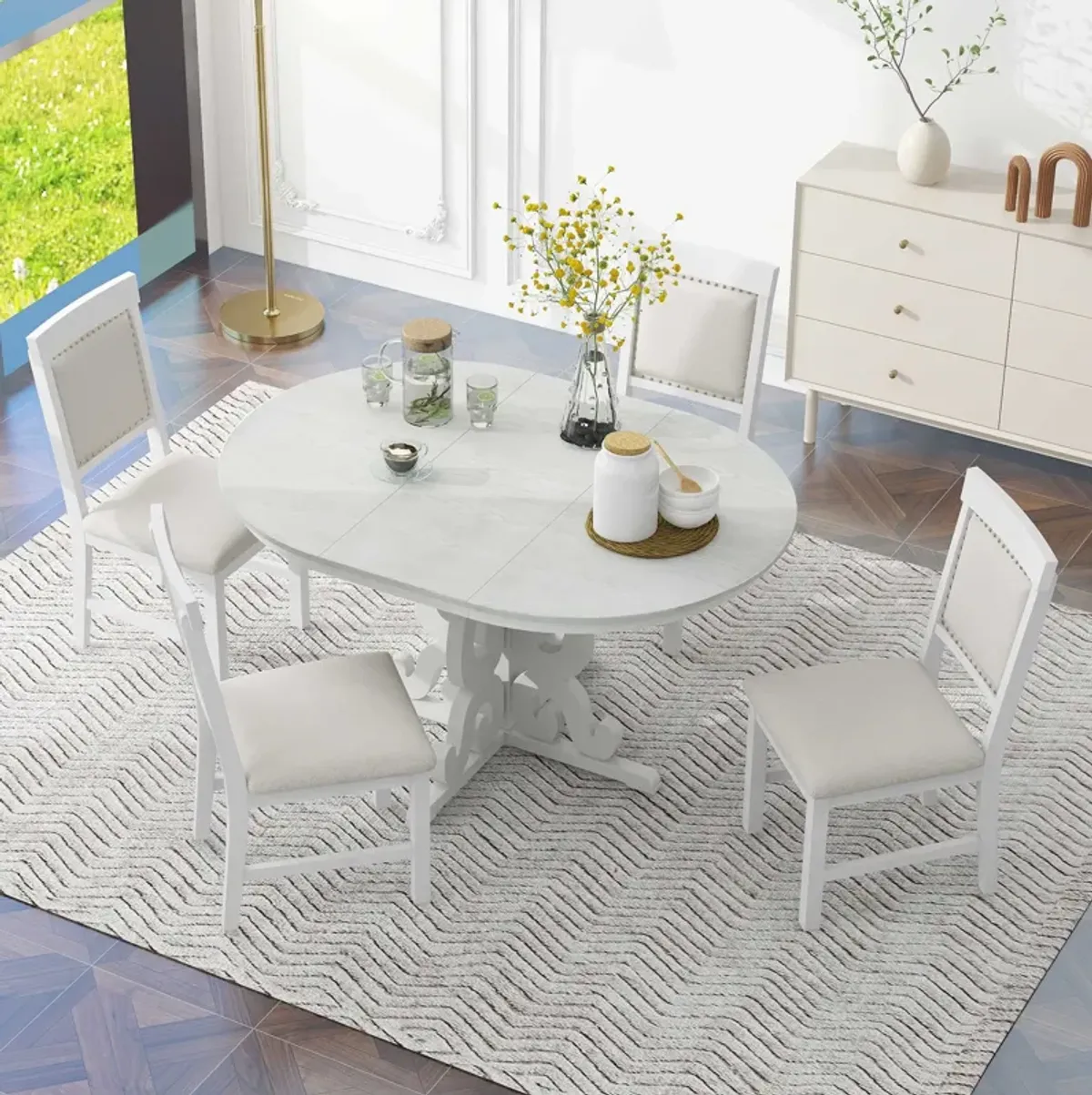 Merax 5-Piece Extendable Table Retro Dining Set