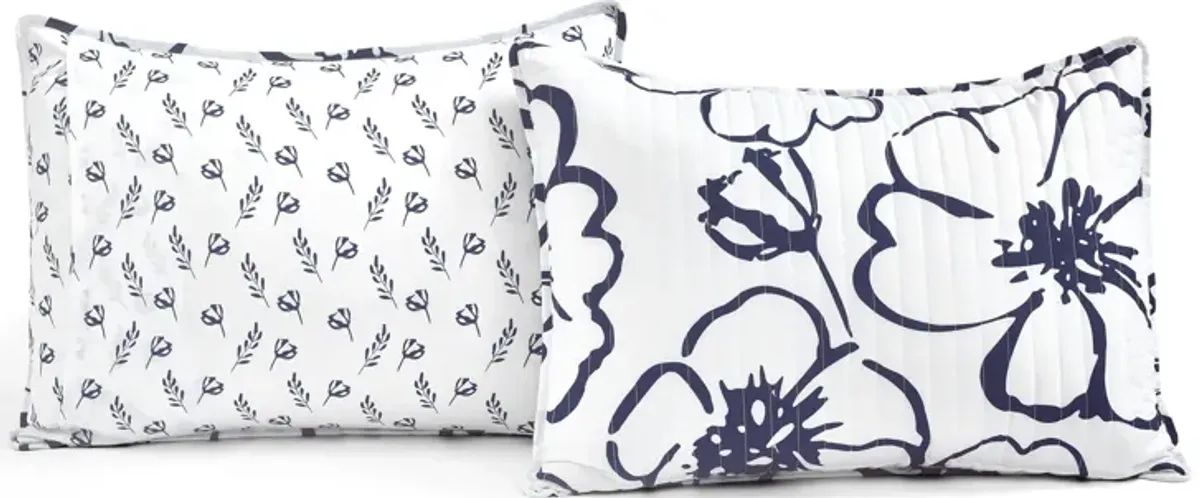 Scandinavian Floral Quilt Navy/White 3Pc Set King