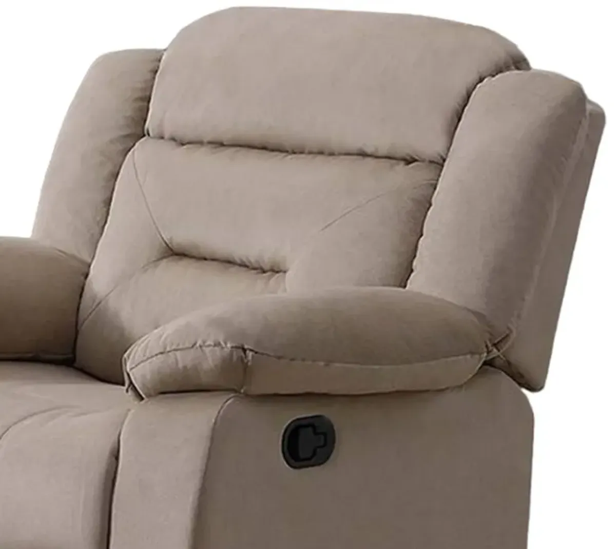 Niko Manual Recliner Chair, Plush Tufted Beige Velvet, Solid Wood - Benzara