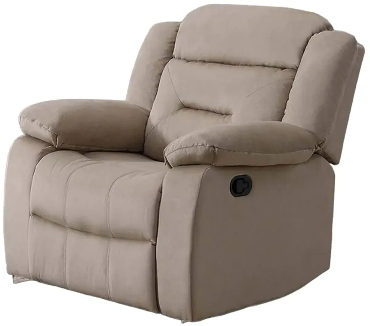 Niko Manual Recliner Chair, Plush Tufted Beige Velvet, Solid Wood - Benzara