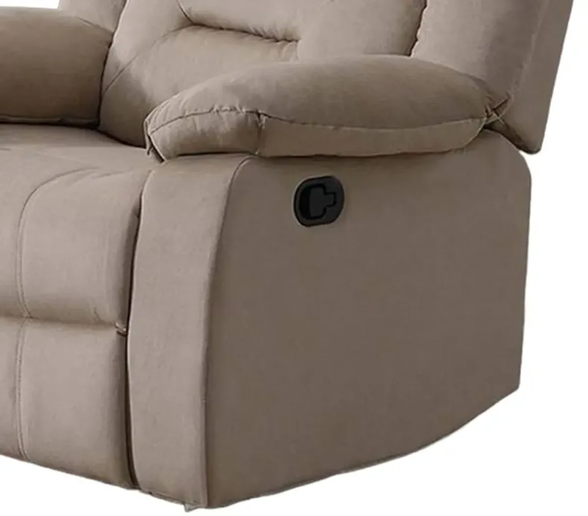 Niko Manual Recliner Chair, Plush Tufted Beige Velvet, Solid Wood - Benzara