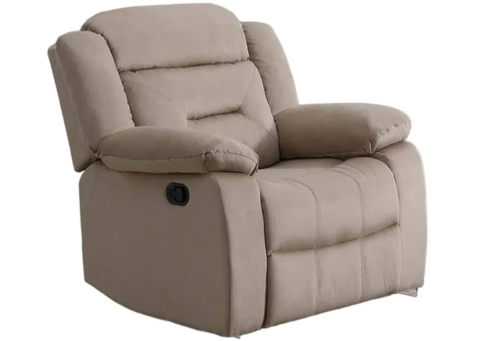 Niko Manual Recliner Chair, Plush Tufted Beige Velvet, Solid Wood - Benzara